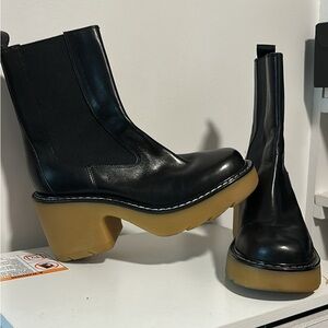 Marc Fisher Black and Tan Platform Heeled Boots